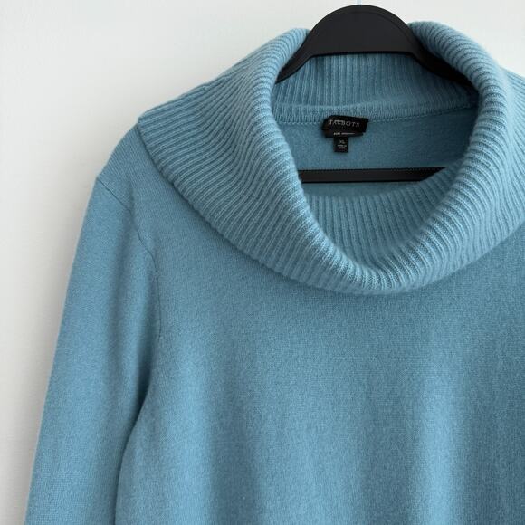 Talbots Cashmere Sweater Women Large Blue Cowlneck Tunic Quiet Luxury Minimalist - Picture 4 of 11